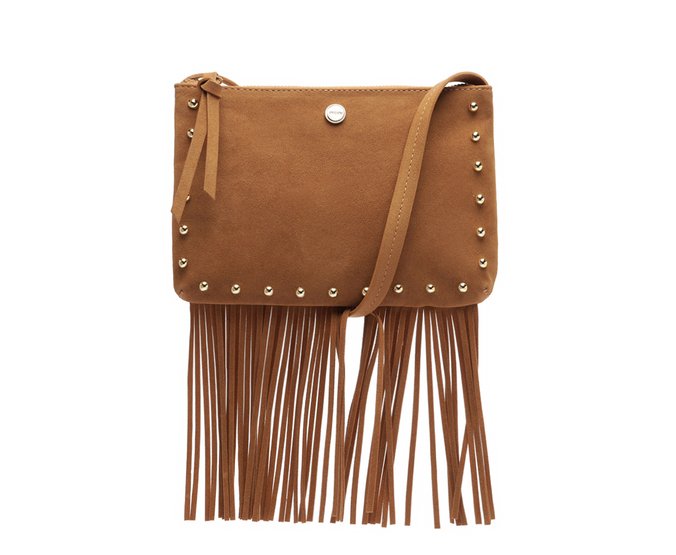 Bolsa Tiracolo Média Franja Marrom