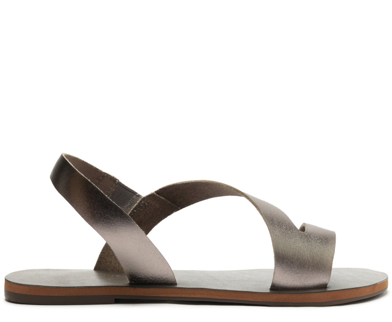 ¥25600 Rasteira Monocolor Tira Curva Couro Prata Grafite | Anacapri