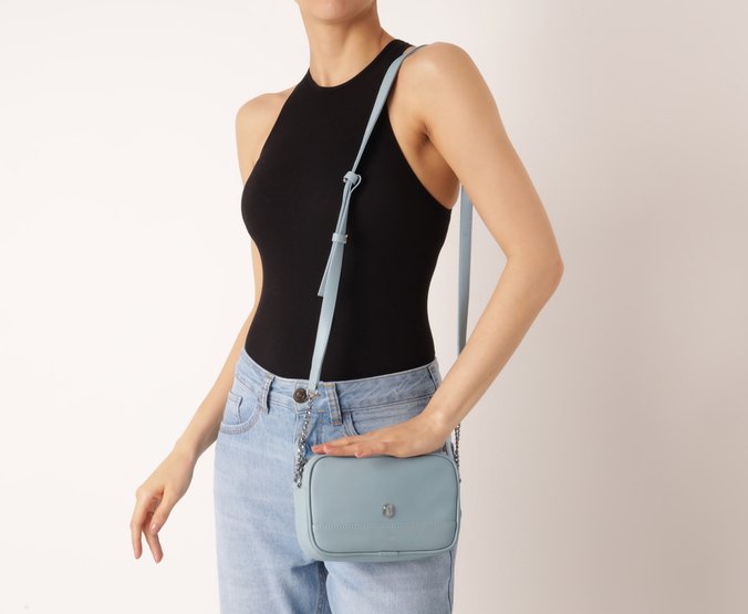 Bolsa Tiracolo Pequena Cápsula Metal Azul