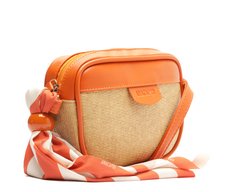 Bolsa Tiracolo Média Raffia Com Lenço Laranja