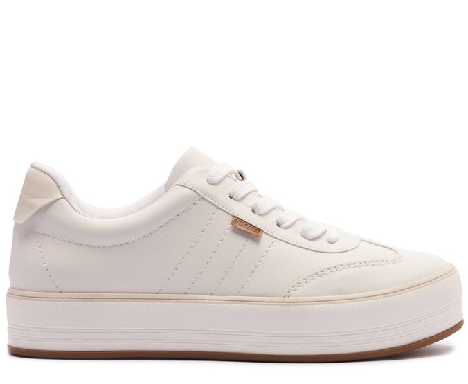 Tênis Flatform Branco Listra Bege