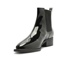 Bota Chelsea Cano Curto Bico Quadrado Verniz Preta