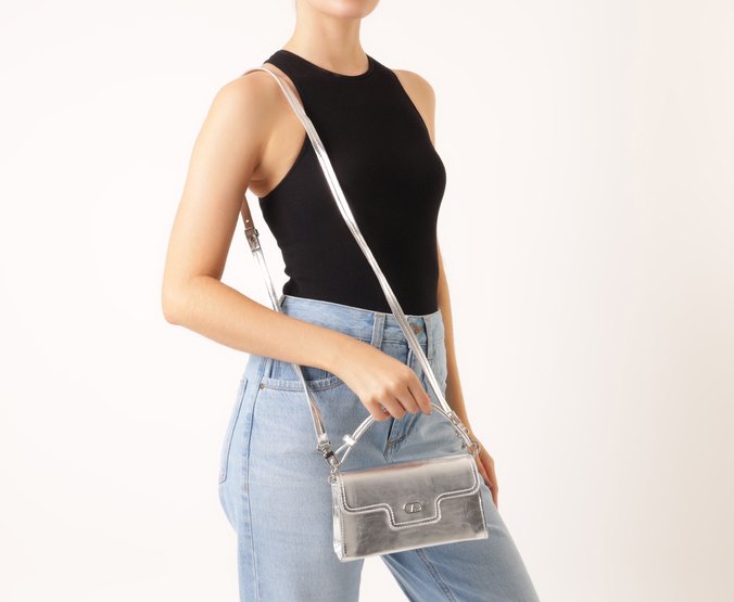 Bolsa Tiracolo Média Pedraria Prata