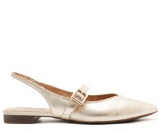 Sapatilha Slingback Tira Fivela Bico Fino Dourada