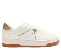 Tênis Recortes Kei Glitter Branco E Dourado
