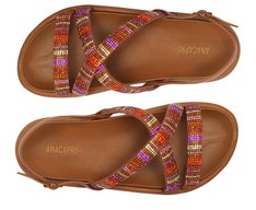 Sandália Papete Marrom e Multicolor glamour