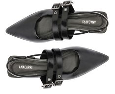 Sapatilha Slingback Bico Fino Fivelas Preta