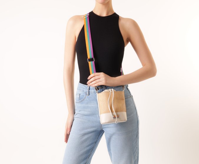 Bolsa Bucket Pequena Palha Sundown Bege