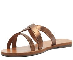 Rasteira Tiras Pespontos Couro Bronze