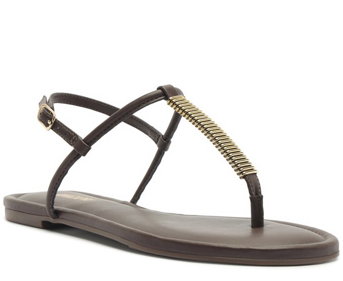 Rasteira Slim Adorno Metal Marrom