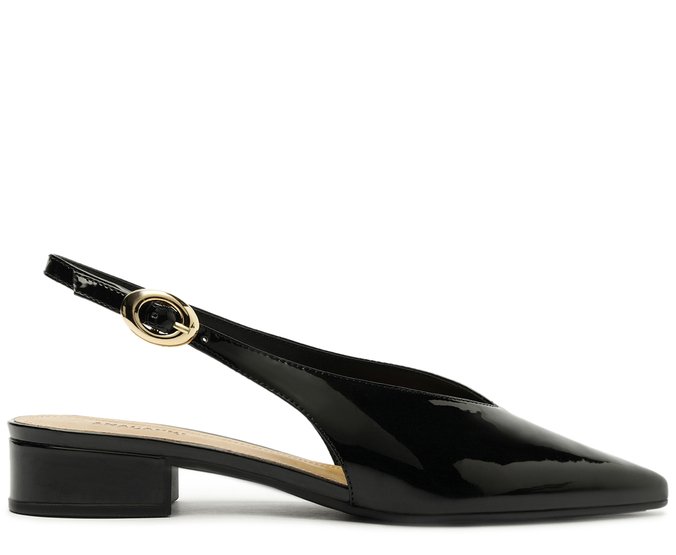 Sapatilha Slingback Salto Bloco Verniz Preta