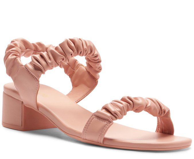 Sandália Salto Bloco Tira Elástico Rosa