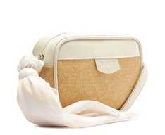 Bolsa Tiracolo Média Raffia Com Lenço Bege