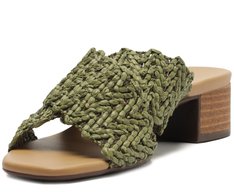 Sandália Mule Tiras Cruzadas Palha Zig Salto Verde