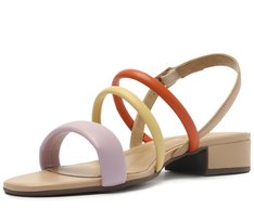 Sandália Nude Multicolorida Tira Tripla Bloco