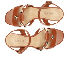 Sandália Maxi Tachas Salto Bloco Marrom