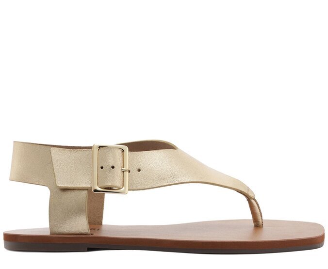 Sandália Rasteira Slim Fivela Couro Dourada