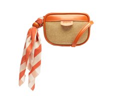 Bolsa Tiracolo Média Raffia Com Lenço Laranja