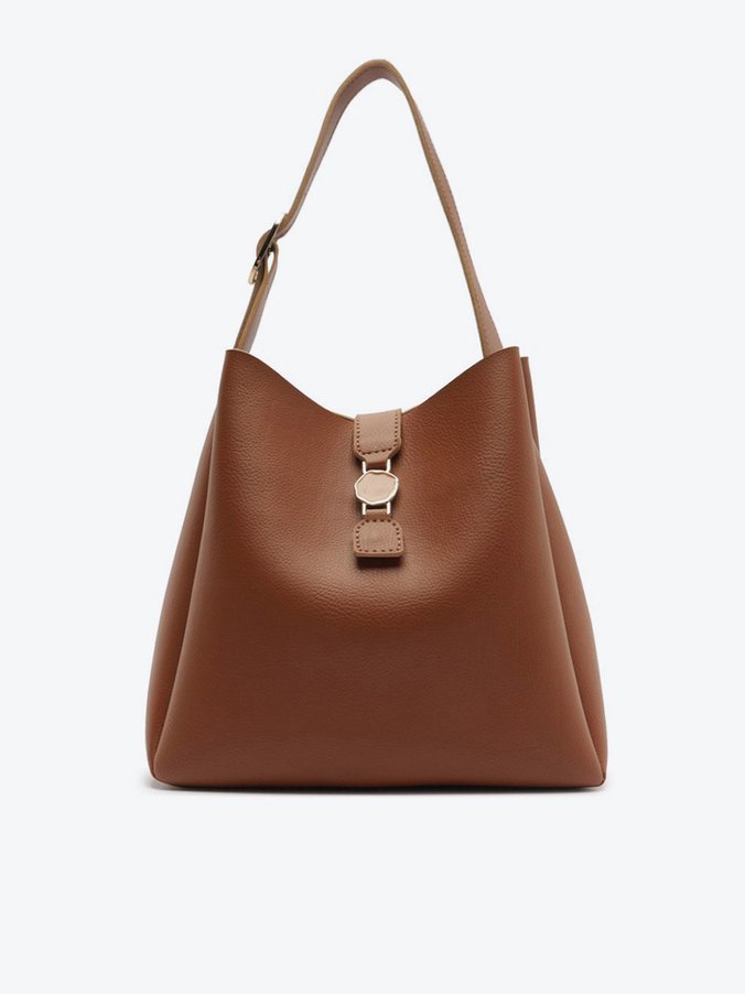 Bolsa Hobo Grande Fechamento Metal Marrom