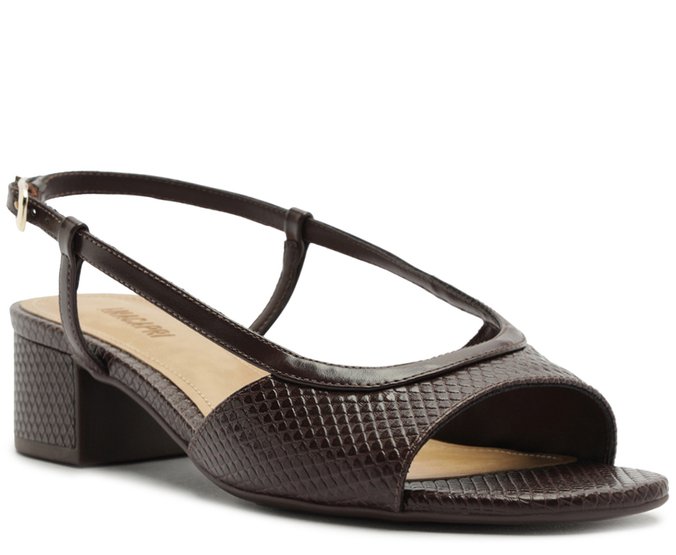 Sandália Peep Toe Salto Bloco Marrom