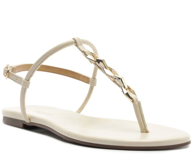 Sandália Rasteira Slim Metal Bege