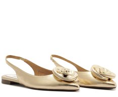 Sapatilha Slingback Bico Fino Flor Dourada