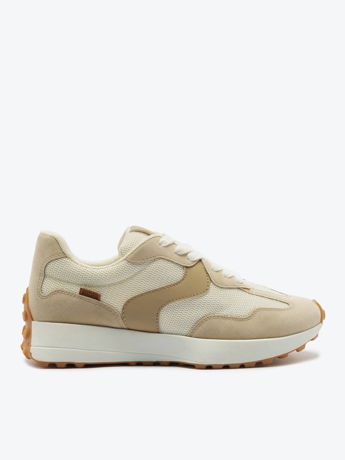 Tênis Sporty Recortes Branco Off e Bege