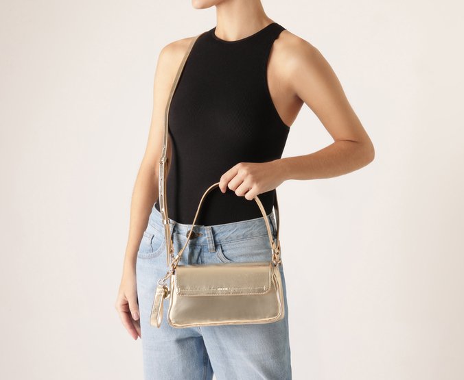 Bolsa Tiracolo Média Estruturada Dourada