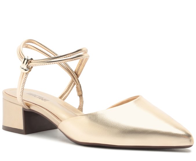 Scarpin Slingback Tiras Finas Detalhe Metal Dourado