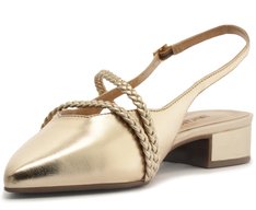 Sapatilha Slingback Salto Bloco Tranças Dourada