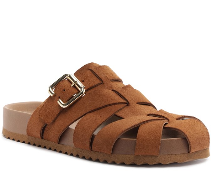 Mule Clog Trama Couro Marrom