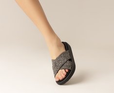 Papete Tiras Cruzadas Glitter Preta