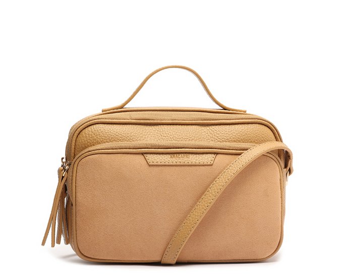 Bolsa Tiracolo Média Franjas Bege