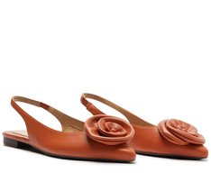Sapatilha Slingback Bico Fino Flor Laranja Damasco