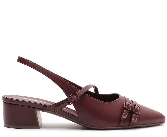 Sapatilha Slingback Salto Bloco Fivelas Roxa