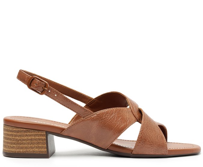 Sandália Entrelaçada Salto Bloco Marrom Caramelo Anacapri