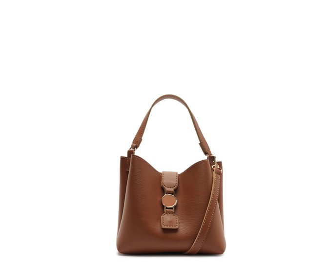 Bolsa Hobo Pequena Fechamento Metal Marrom