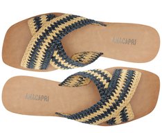 Rasteira Tiras Cruzadas Natural Palha Multicolor Azul