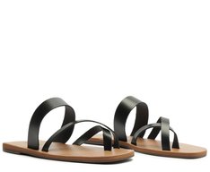 Rasteira Casual Couro Preta