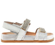 Sandália Papete Prata Velcro Glam