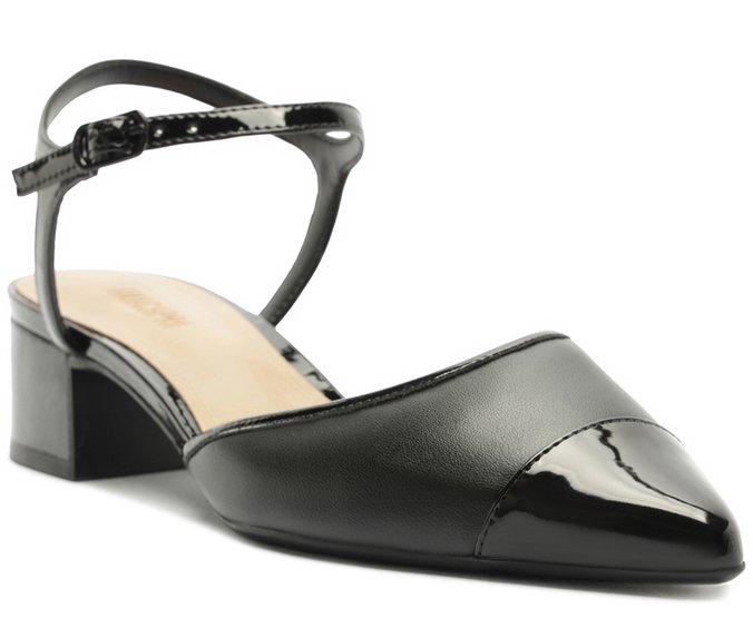 Scarpin Salto Bloco Bico Verniz Preto