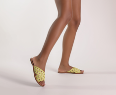 Rasteira Tiras Cruzadas Palha Verde Lemon