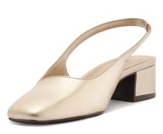 Sapatilha Salto Bloco Slingback Ponta Quadrada Dourada