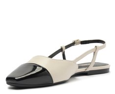 Sapatilha Slingback Ponta Preta Verniz Branca