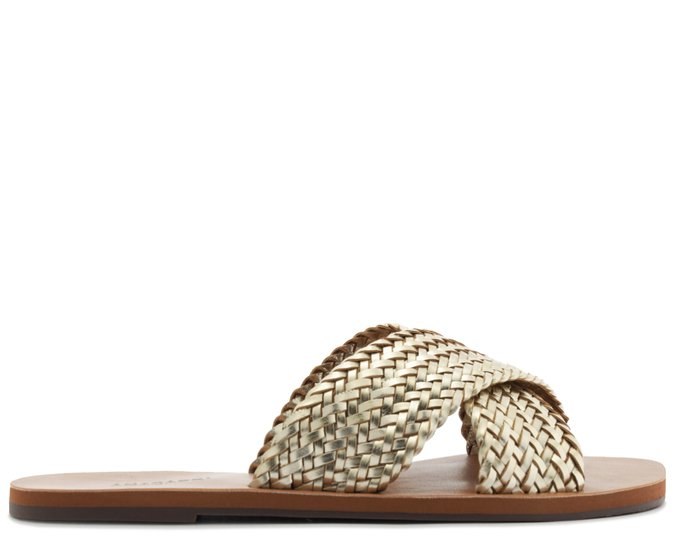 Rasteira Tiras Cruzadas Tressê Dourada Anacapri