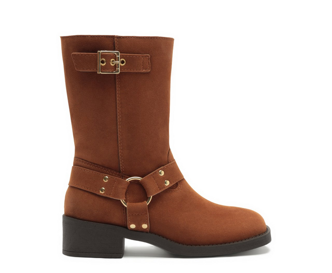 Bota Biker Cano Médio Marrom Caramelo