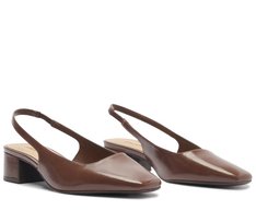 Sapatilha Salto Bloco Slingback Ponta Quadrada Marrom
