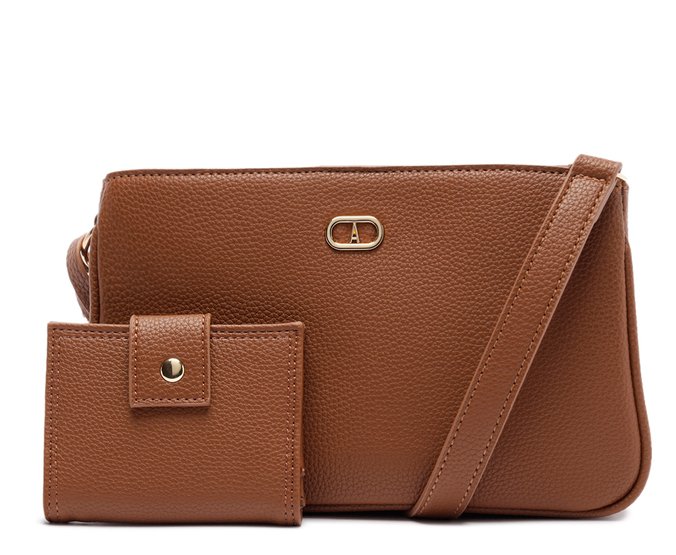 Bolsa Tiracolo Média Bag Charm Porta-Cartão Marrom