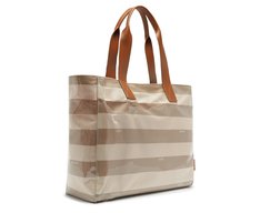 Bolsa Shopping Grande Listras Vinil Bege