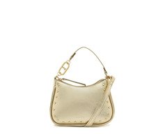 Bolsa Tiracolo Pequena Baguete Tachas Dourada